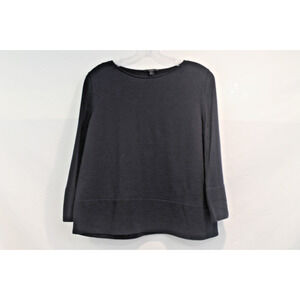 COS Sweater 100% Wool Womens size M Black Minimalist Boat Neck 3/4 Sleeve